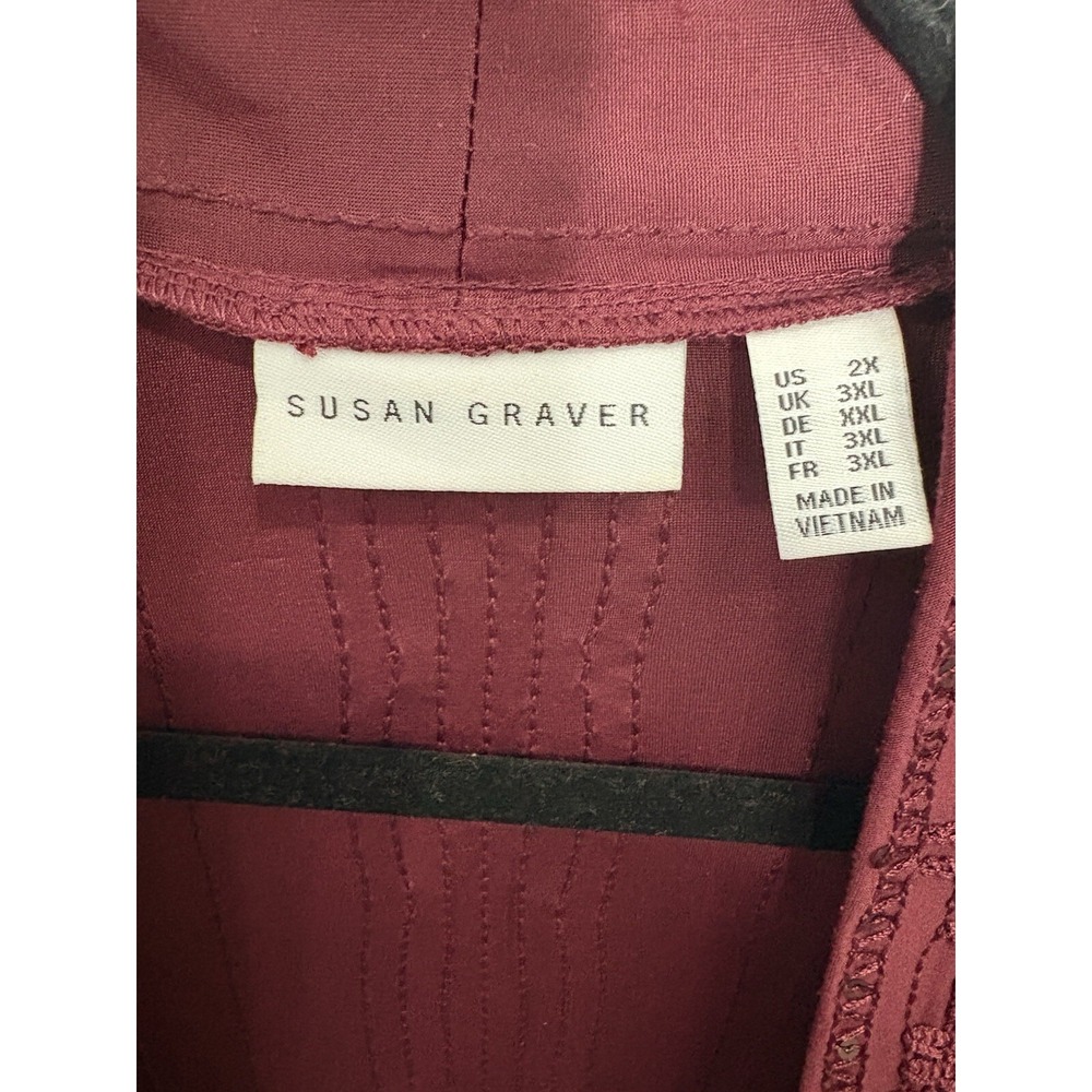 Susan Graver Burgundy Sequin Design Open Front Cardigan Size 2X Holiday Party - Picture 2 of 3